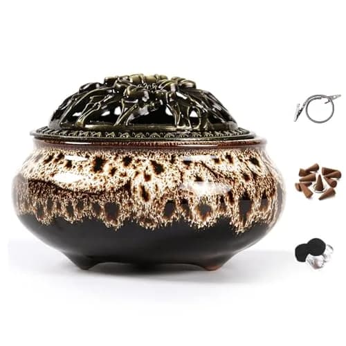 LamDawn Fambe Gray Ceramic Incense Burner with Calabash Holder | Meditation & Relaxation thumbnail 1