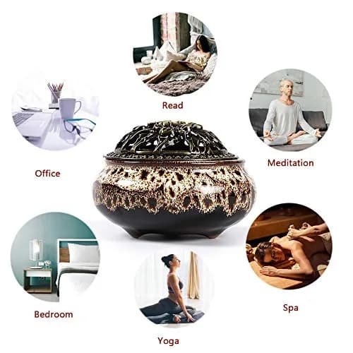 LamDawn Fambe Gray Ceramic Incense Burner with Calabash Holder | Meditation & Relaxation thumbnail 6