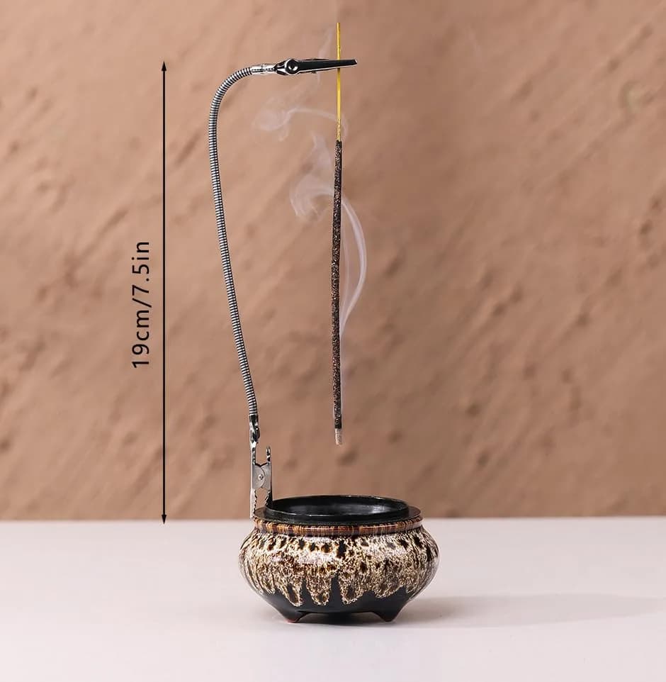 LamDawn Fambe Gray Ceramic Incense Burner with Calabash Holder | Meditation & Relaxation thumbnail 2