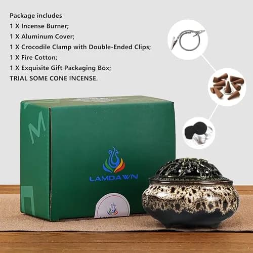 LamDawn Fambe Gray Ceramic Incense Burner with Calabash Holder | Meditation & Relaxation thumbnail 5