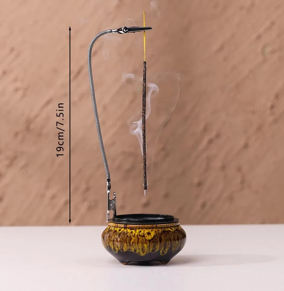 LamDawn Fambe Yellow Ceramic Incense Burner with Calabash Holder | Meditation & Relaxation Aid thumbnail 3