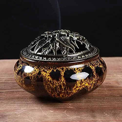 LamDawn Fambe Yellow Ceramic Incense Burner with Calabash Holder | Meditation & Relaxation Aid thumbnail 4