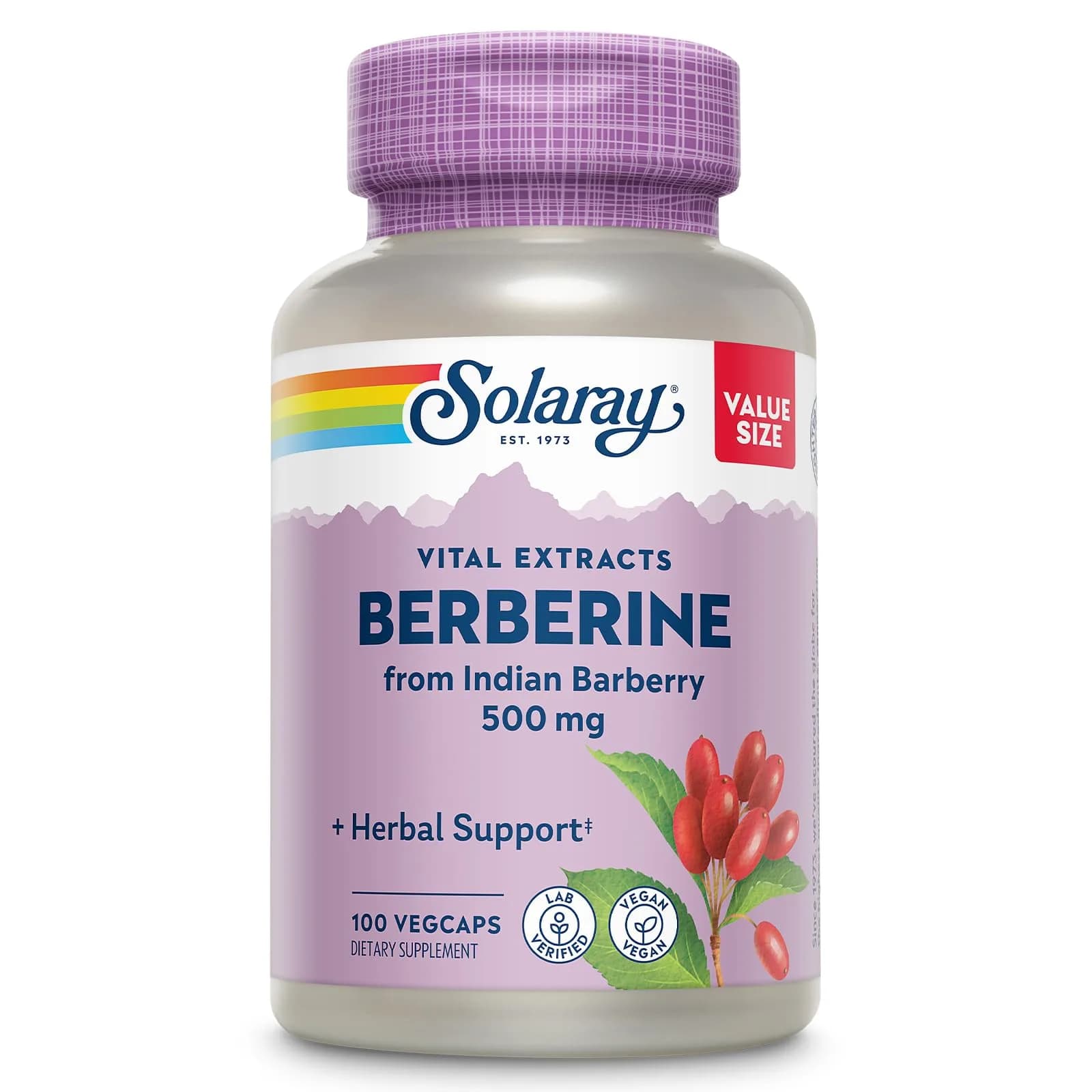 SOLARAY Berberine Extract 500 mg | Vegan Herbal Support for Active Lifestyle - main product image