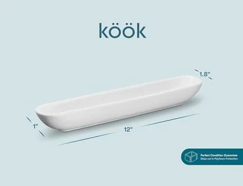 KooK White Ceramic Olive Boat Tray Set of 2 | Narrow Canoe Shape for Appetizers & Cheeses, 36 cm (12") thumbnail 6