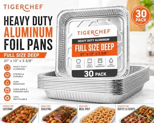Tiger Chef Full-Size Deep Aluminum Foil Pans 21x13 | Heavy-Duty Disposable Roasting Trays thumbnail 2