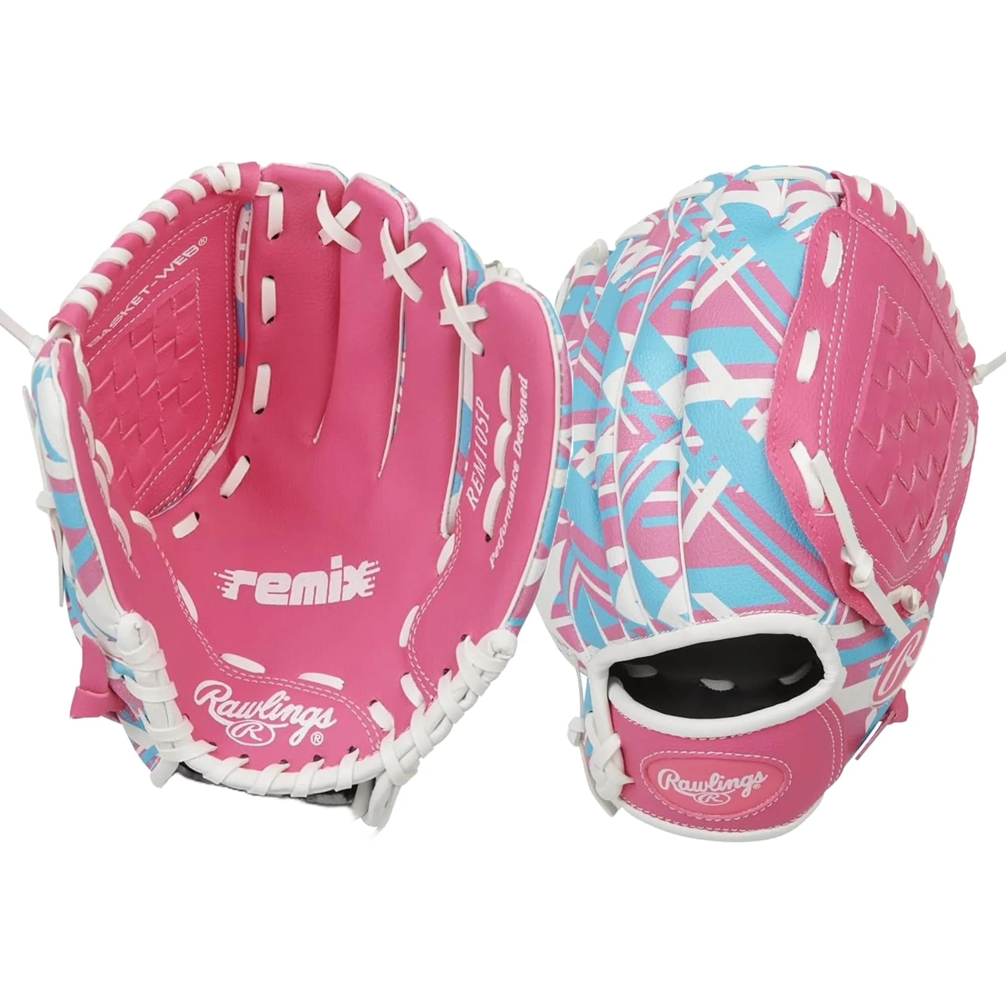 Rawlings Remix T-Ball & Youth Baseball Glove Left Hand Throw 9" (23cm) Pink | Utility Glove for Ages 3-5 — Pink / Right Hand Throw / 9" | Ages 3-6