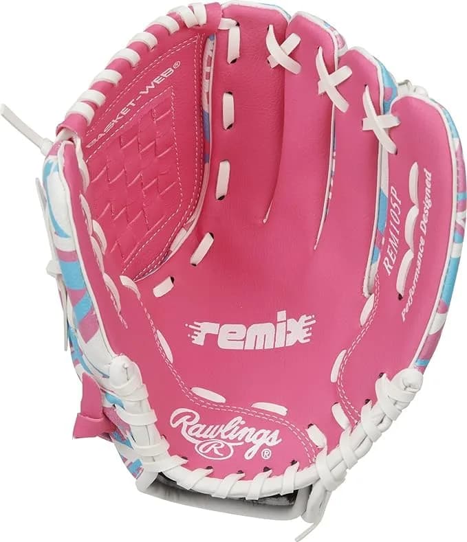 Rawlings Remix T-Ball & Youth Baseball Glove Left Hand Throw 9" (23cm) Pink | Utility Glove for Ages 3-5 thumbnail 4