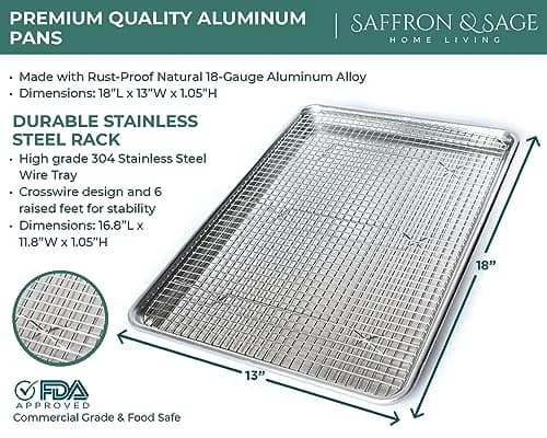 Saffron & Sage Home Living Commercial Quality Cookie Sheet & Rack | Heavy Duty Aluminum Baking & Cooling Set thumbnail 8