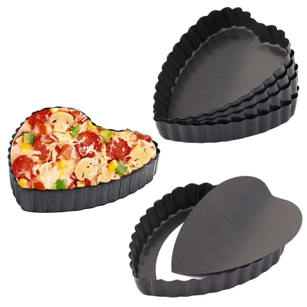 Cyimi Mini Tart Pan Set of 6 Heart-shaped Quiche Pan 10 cm (4 Inch) | Non-Stick Removable Bottom for Pies, Cakes, Baking - main product image