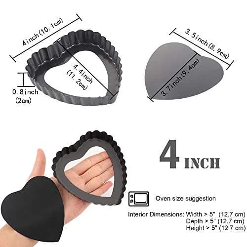 Cyimi Mini Tart Pan Set of 6 Heart-shaped Quiche Pan 10 cm (4 Inch) | Non-Stick Removable Bottom for Pies, Cakes, Baking thumbnail 2