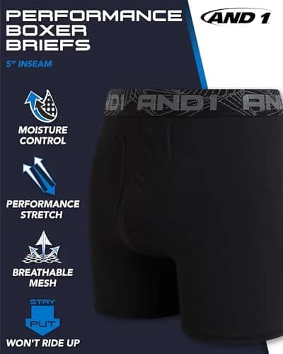 AND1 Mens Boxer Briefs 6 Pack | Moisture Wicking, Performance Fit, Black, 6" Inseam thumbnail 3