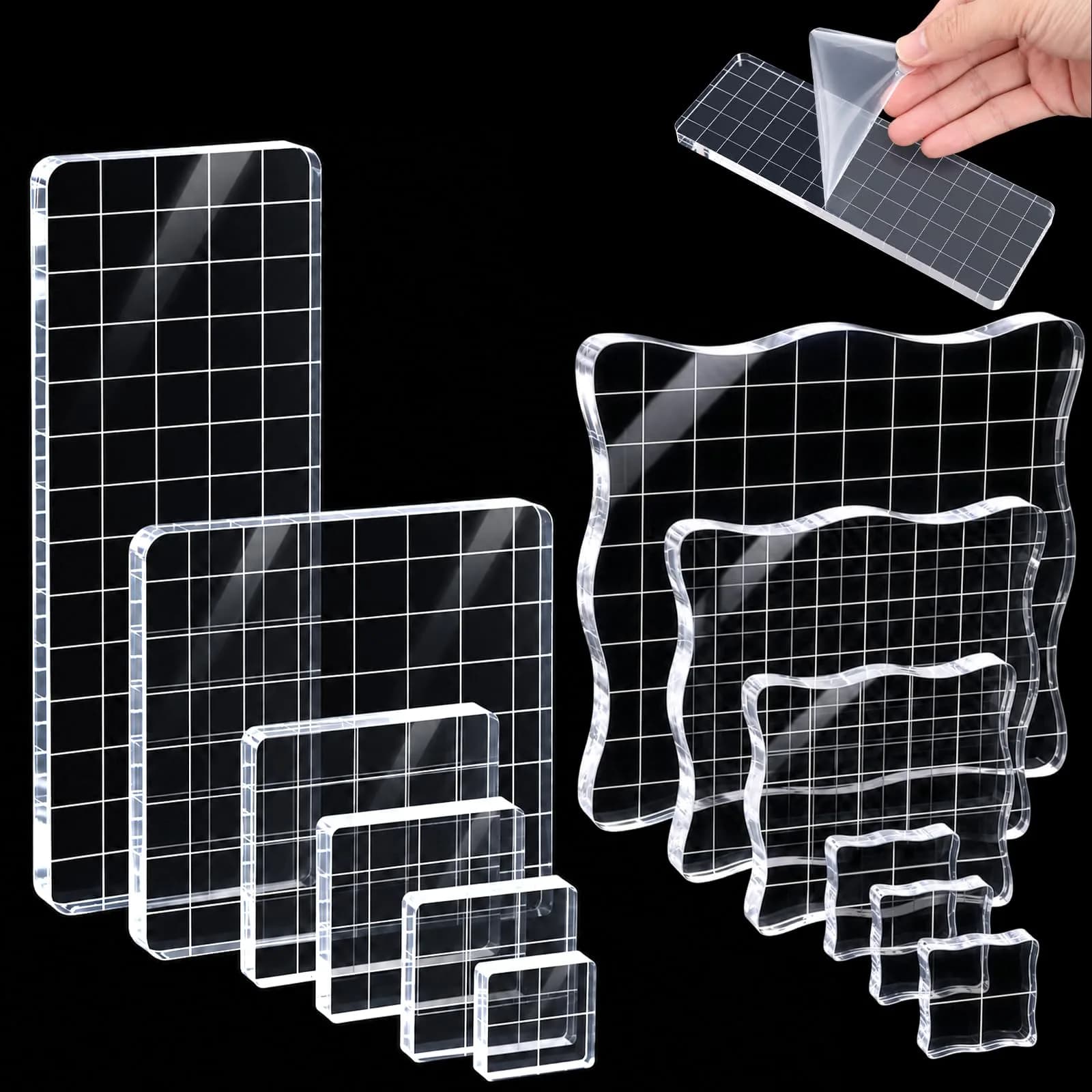 Suwimut 12 Pieces Acrylic Stamp Blocks with Grid Lines | Assorted Sizes for Crafting & Scrapbooking - main product image