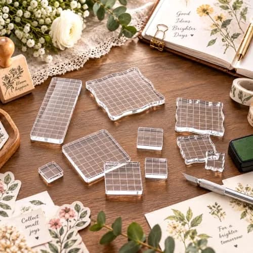 Suwimut 12 Pieces Acrylic Stamp Blocks with Grid Lines | Assorted Sizes for Crafting & Scrapbooking thumbnail 6