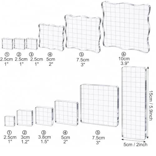 Suwimut 12 Pieces Acrylic Stamp Blocks with Grid Lines | Assorted Sizes for Crafting & Scrapbooking thumbnail 2
