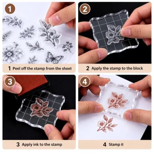 Suwimut 12 Pieces Acrylic Stamp Blocks with Grid Lines | Assorted Sizes for Crafting & Scrapbooking thumbnail 3