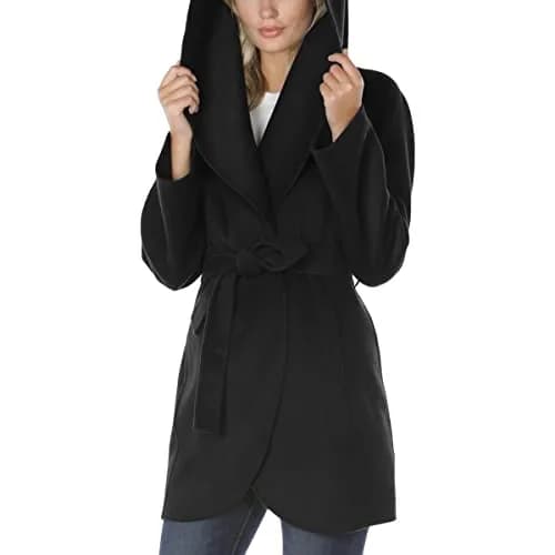 TAHARI Women's Double Face Wool Blend Wrap Coat With Oversized Collar Jacket, Black, Large US | Elegant, Warm & Versatile thumbnail 5