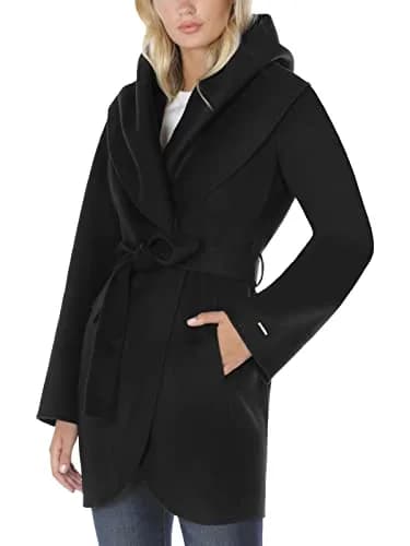 TAHARI Women's Double Face Wool Blend Wrap Coat With Oversized Collar Jacket, Black, Large US | Elegant, Warm & Versatile thumbnail 7