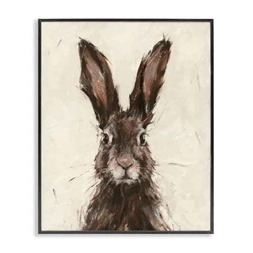 Stupell Industries Brown European Rabbit Hare Portrait 16 x 20 Inch Framed Giclée Print | Rustic Woodland Wall Art thumbnail 1