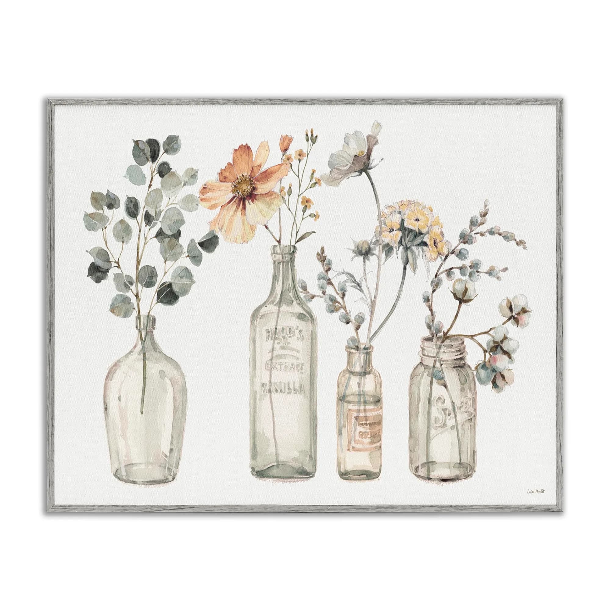 Stupell Industries Antique Floral Bouquets in Jars | 16 x 20 Inch Framed Giclée Print, Watercolor, Shabby Chic - main product image