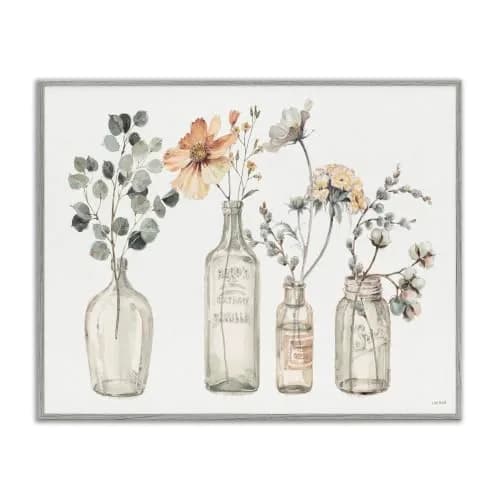 Stupell Industries Antique Floral Bouquets in Jars | 16 x 20 Inch Framed Giclée Print, Watercolor, Shabby Chic thumbnail 1