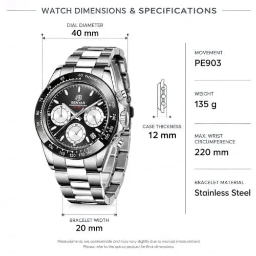 BENYAR Men's Watch Quartz Movement Wrist Watch 4.0cm Dial Diameter | Waterproof & Scratch Resistant thumbnail 2