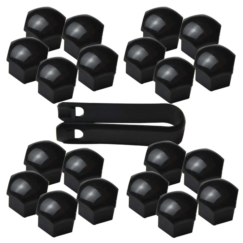 FiveEyes Silver 17mm Wheel Lug Nut Covers Bolt Caps with Removal Tool (20PCS) — Black