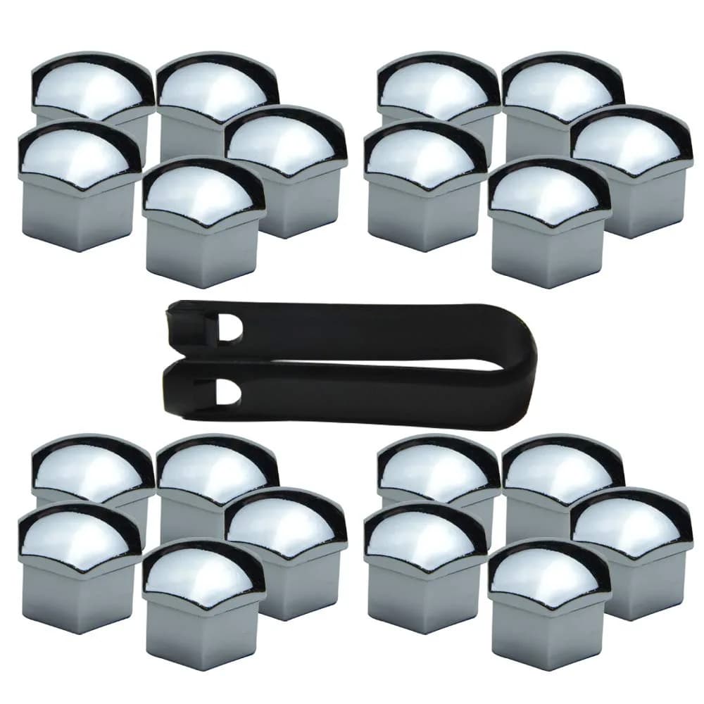 FiveEyes Silver 17mm Wheel Lug Nut Covers Bolt Caps with Removal Tool (20PCS) - main product image