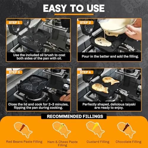 NATGAI Taiyaki Fish Shape Cake Pan with Non-Stick Coating, 18cm (7.08") | Gas Stovetop Compatible thumbnail 4