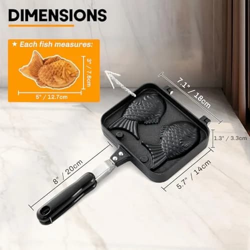 NATGAI Taiyaki Fish Shape Cake Pan with Non-Stick Coating, 18cm (7.08") | Gas Stovetop Compatible thumbnail 2