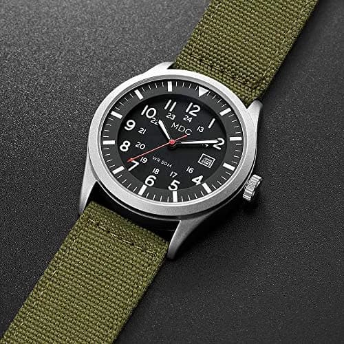Infantry Mens Military Field Watch 40mm (1.57in) | Green Nylon Band, Easy Read Large Face, Japanese Quartz thumbnail 5