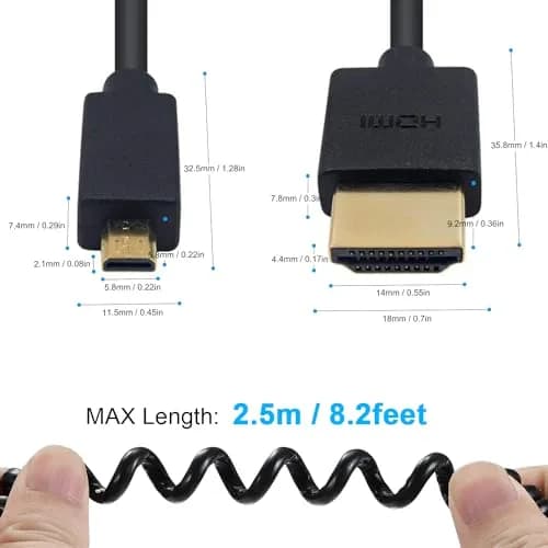 Duttek 4K Micro HDMI to HDMI Coiled Cable 2.5m (8ft) | Supports 4K@60Hz, HDR, ARC thumbnail 2