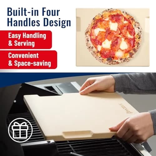 ROCKSHEAT Pizza Stone 12" x 12" Square | 1400℉ Resistance, Double Handles, Cordierite Baking Stone thumbnail 4