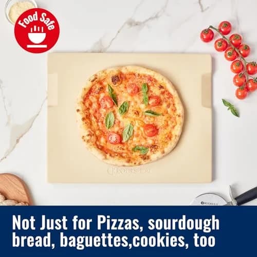 ROCKSHEAT Pizza Stone 12" x 12" Square | 1400℉ Resistance, Double Handles, Cordierite Baking Stone thumbnail 5
