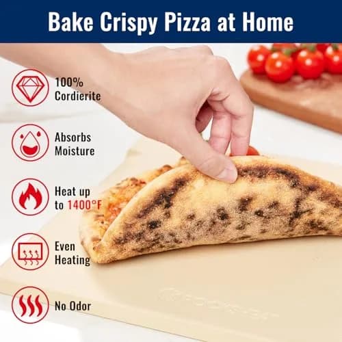ROCKSHEAT Pizza Stone 12" x 12" Square | 1400℉ Resistance, Double Handles, Cordierite Baking Stone thumbnail 3
