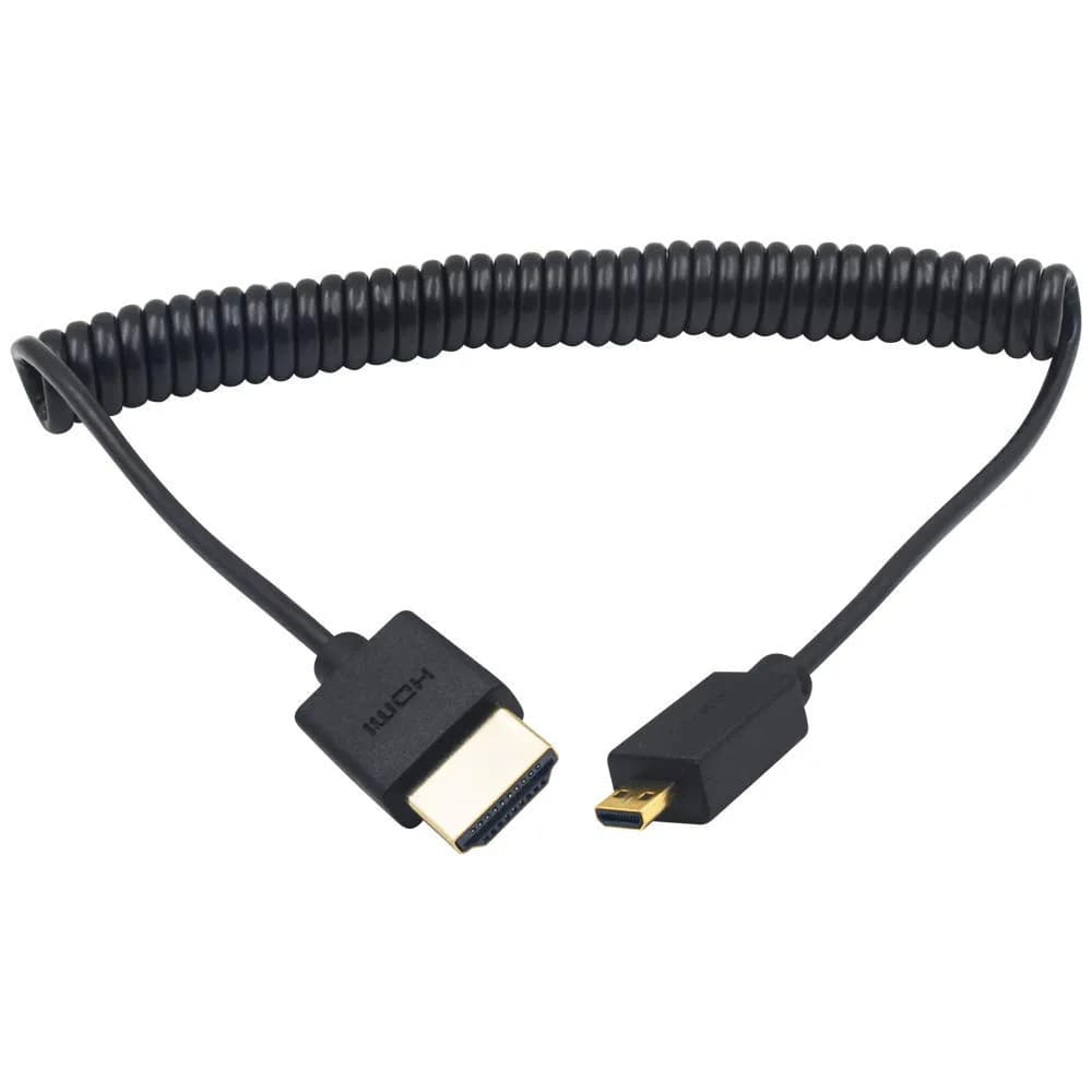 Duttek Micro HDMI to HDMI Coiled Cable 1.2m (4ft) | 4K@60Hz Ultra-Slim Adapter for Cameras, Raspberry Pi, GoPro — Black