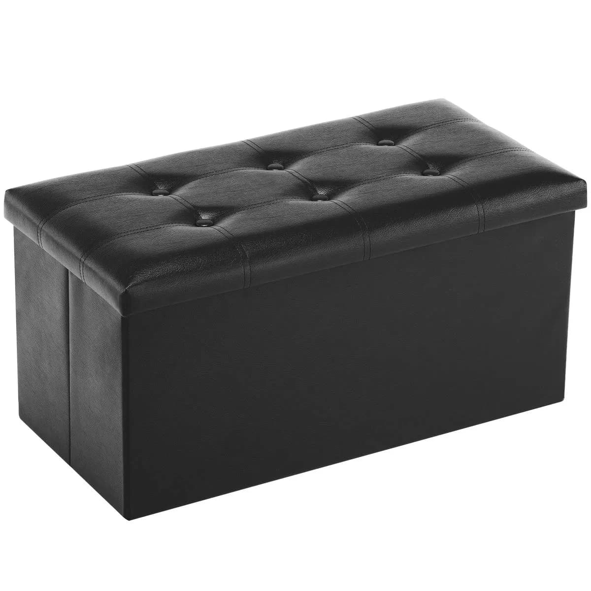 Youdesure Folding Storage Ottoman Bench Black Faux Leather 76cm (30 inch) | Multi-Functional Storage & Seating - main product image
