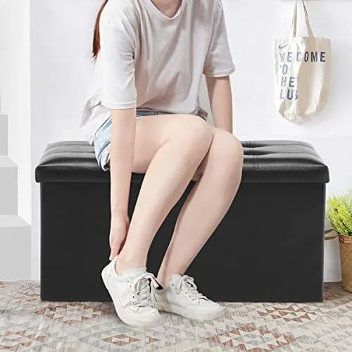Youdesure Folding Storage Ottoman Bench Black Faux Leather 76cm (30 inch) | Multi-Functional Storage & Seating thumbnail 7