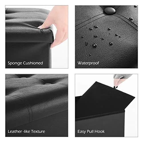Youdesure Folding Storage Ottoman Bench Black Faux Leather 76cm (30 inch) | Multi-Functional Storage & Seating thumbnail 3