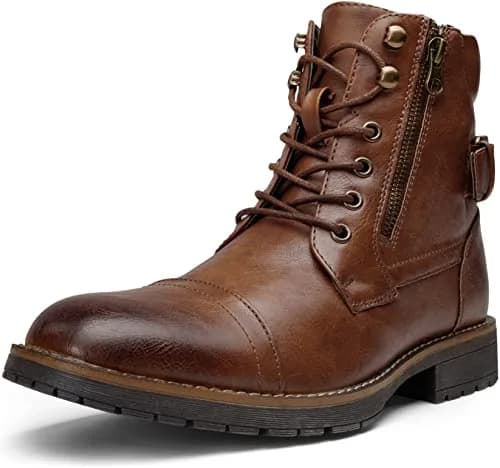 Vostey Men's Motorcycle Boots 678A Dark Brown 13 | Waterproof Riding Boots with Inside Zipper thumbnail 1