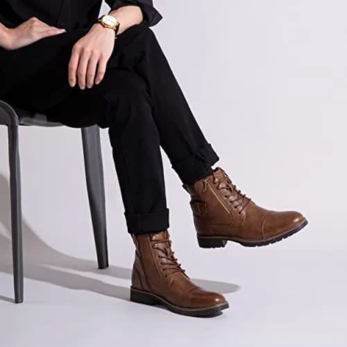 Vostey Men's Motorcycle Boots 678A Dark Brown 13 | Waterproof Riding Boots with Inside Zipper thumbnail 7