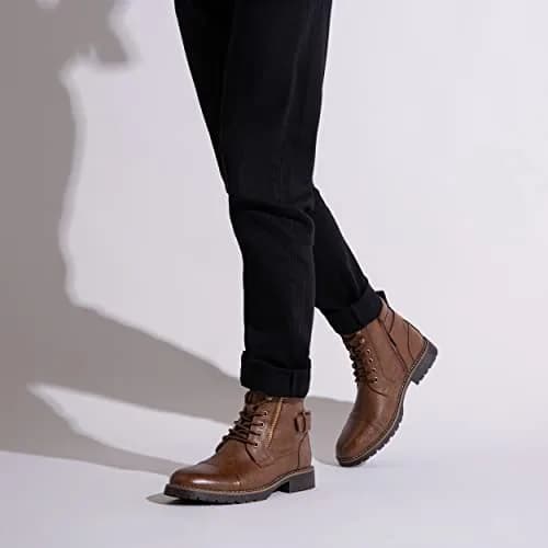 Vostey Men's Motorcycle Boots 678A Dark Brown 13 | Waterproof Riding Boots with Inside Zipper thumbnail 8