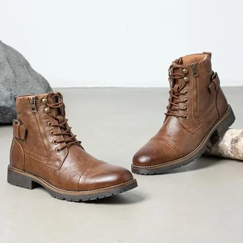 Vostey Men's Motorcycle Boots 678A Dark Brown 13 | Waterproof Riding Boots with Inside Zipper thumbnail 3