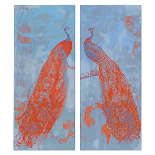 Stupell Industries Wall Art Set - Peacock Feathers & Forest Bird Canvas 13 x 30 Inches | Elegant Nature Decor thumbnail 1