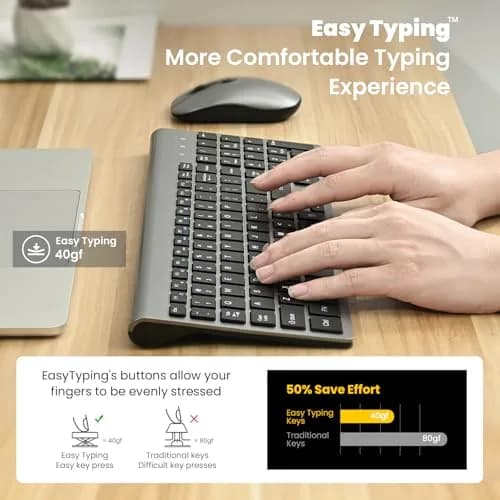 cimetech Wireless Keyboard and Mouse Combo Grey Black | Quiet Scissor-Switch Keys & 2.4GHz Plug-and-Play thumbnail 5