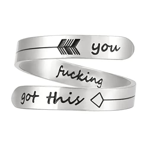 Vrycot You Got This Inspirational Ring Adjustable Stainless Steel | Silver Tone thumbnail 1