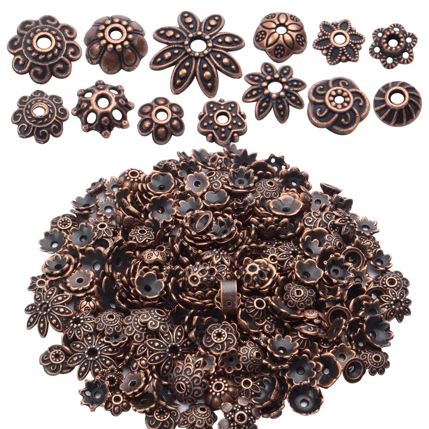 BronaGrand Bali Style Jewelry Bead Caps 100g | Antique Gold, 250-350 pcs, Metal — Antique Copper