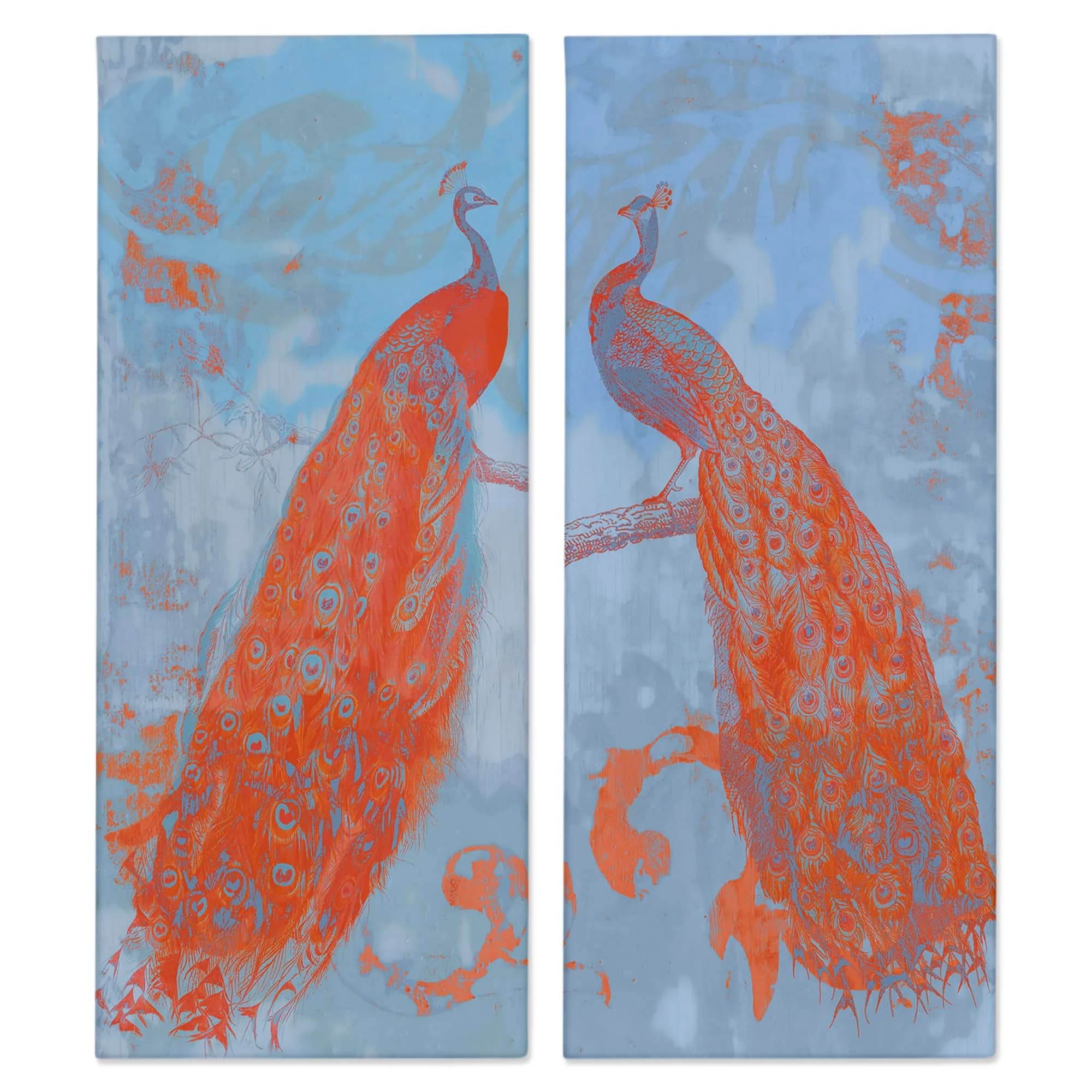 Stupell Industries Wall Art Set - Peacock Feathers & Forest Bird Canvas 13 x 30 Inches | Elegant Nature Decor — Peacock Feather Elegance