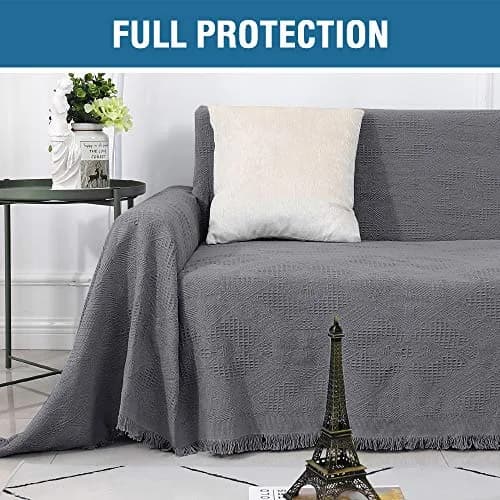 H.VERSAILTEX Cotton Sofa Cover Large | Thick Woven Jacquard with Tassels (71" x 102") thumbnail 4