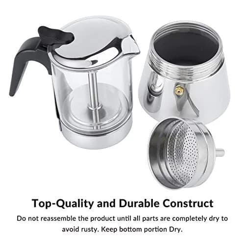 Geesta 6 Cup Stainless Steel Stovetop Espresso Moka Pot | 240ml (8.5oz) for Rich Coffee thumbnail 4