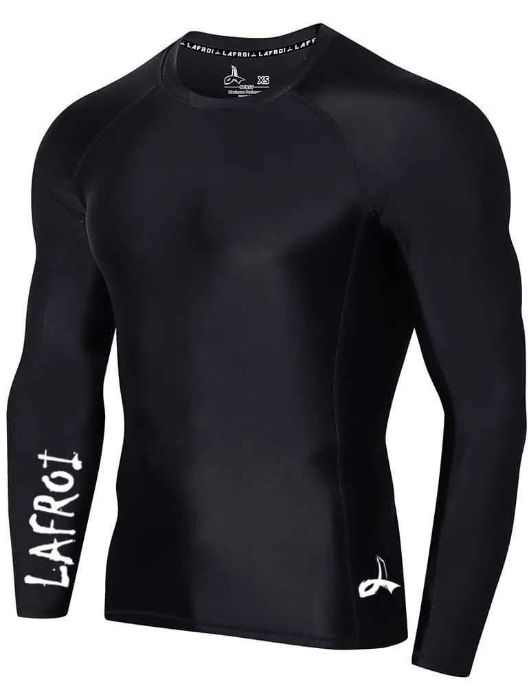 LAFROI Men's Long Sleeve UPF 50+ Baselayer Skins Performance Fit Compression Rash Guard-CLYYB Asym Black Size LG